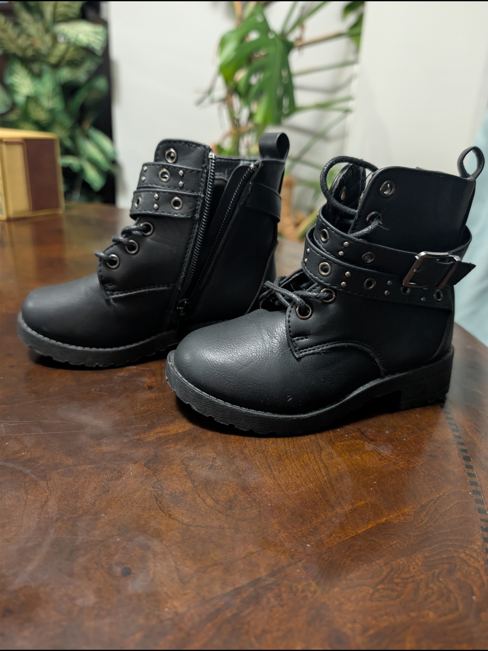 Mudd Black Kids Lace-Up Buckle Combat Boots
